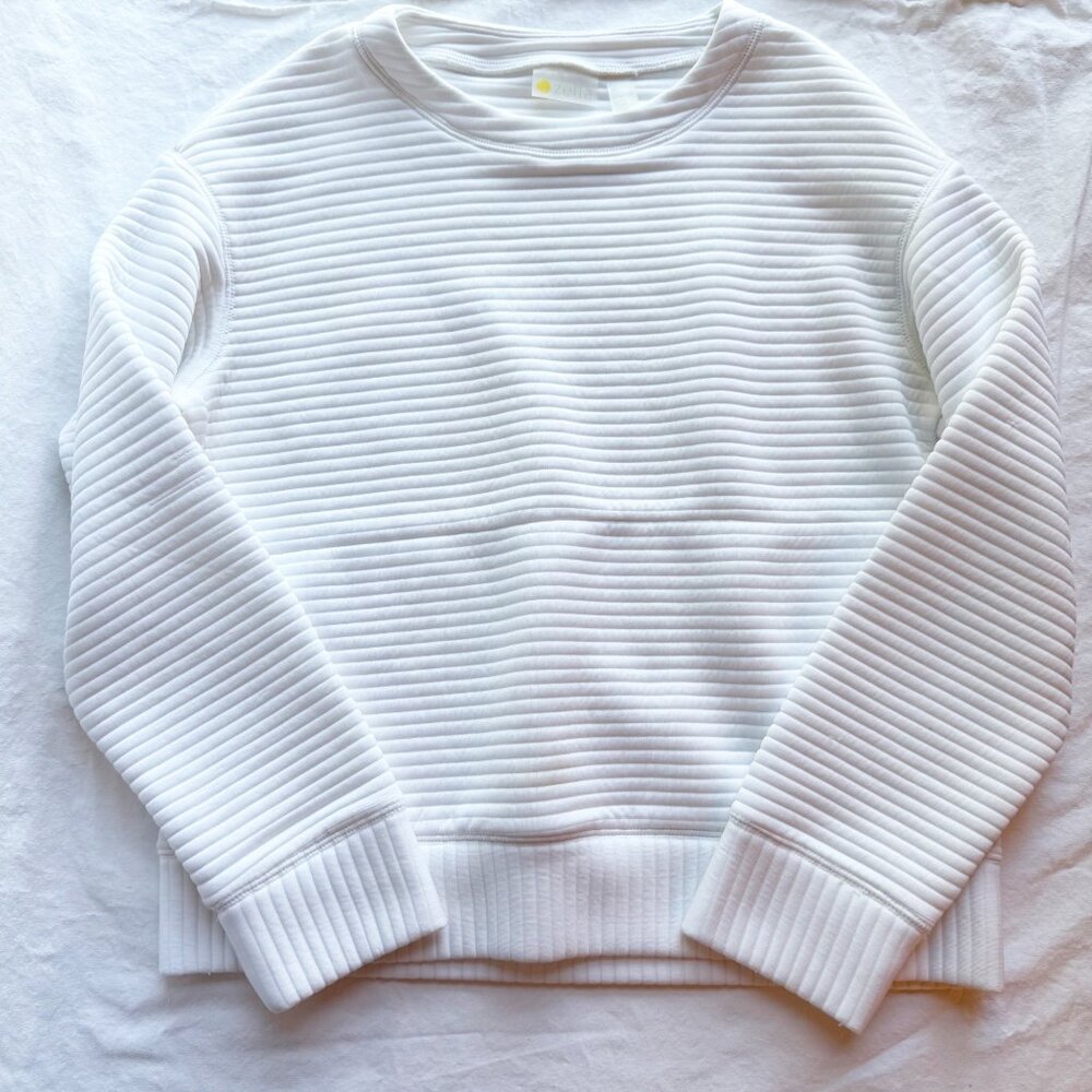 Zella Girls White Ribbed Long Sleeve Pullover Sweatshirt XL 14/16 Polyester